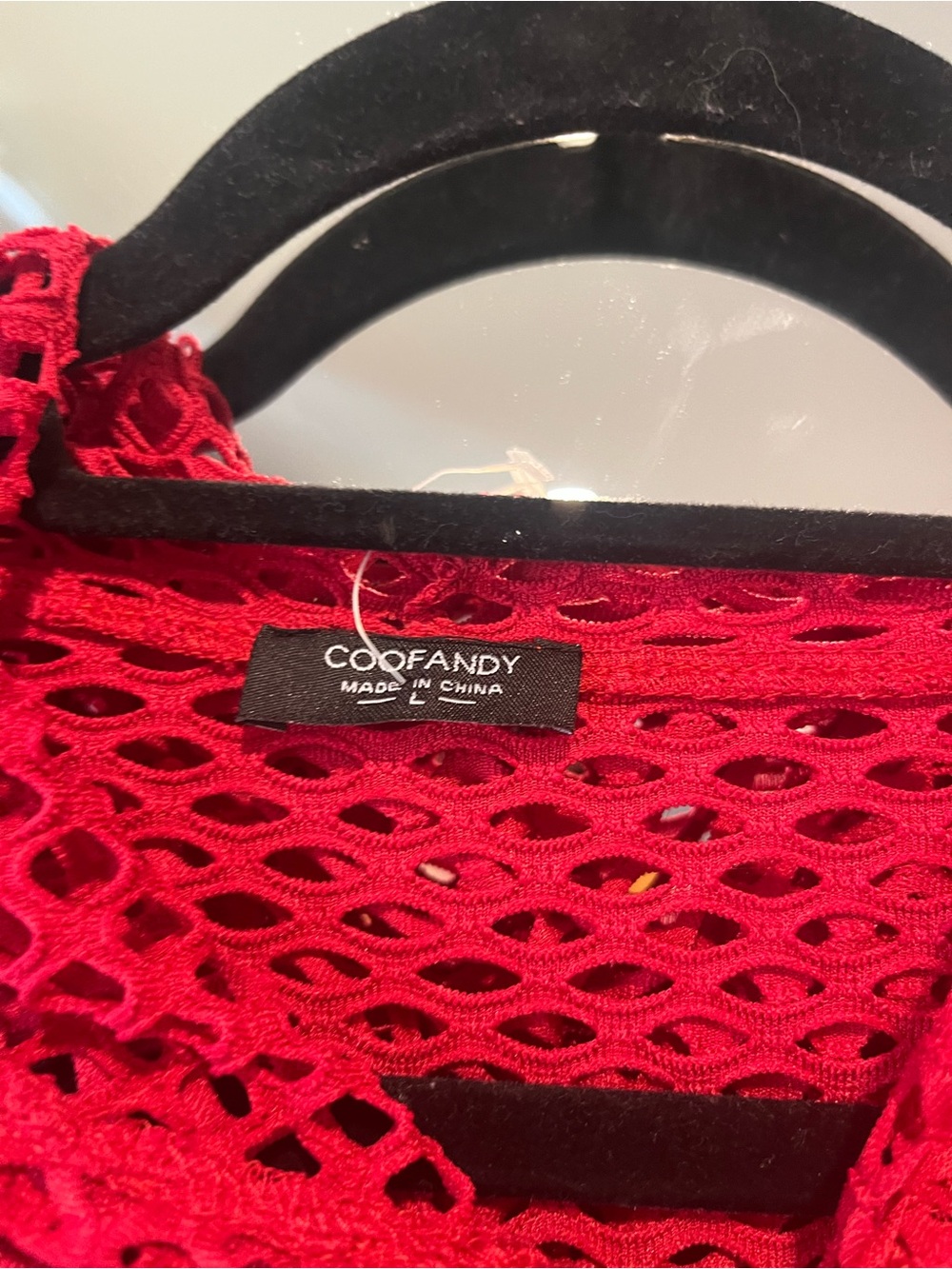 Red Mesh Long-Sleeve Swim Coverup - Picture 2 of 4